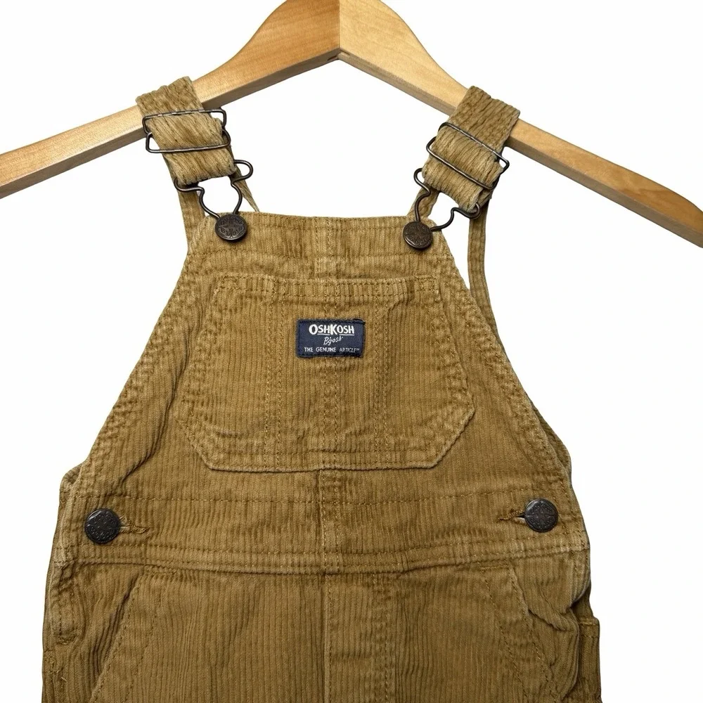 OshKosh B'gosh Toddler 2T Brown Corduroy Vestbak Overalls Lined Bib Carpenter